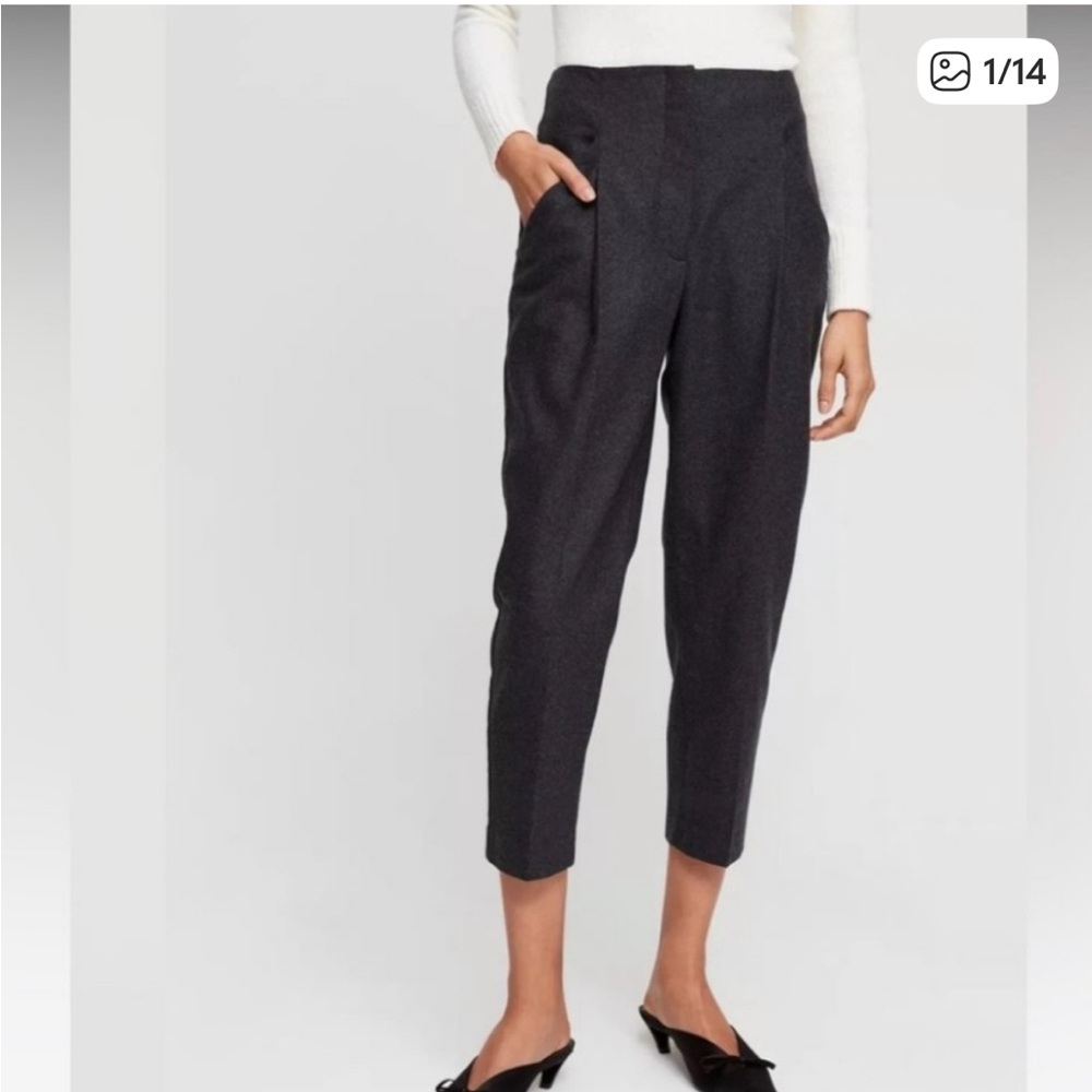 Aritzia Wilfred Chambery Charcoal Grey Highrise Cropped Dress Pants Size 0 Silk